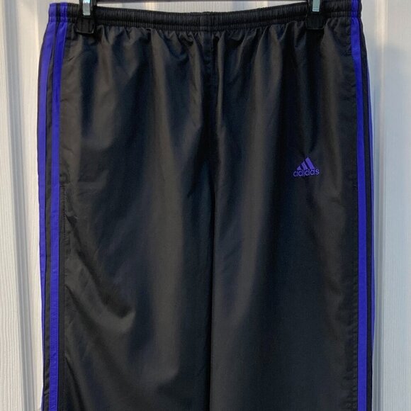 Vintage Adidas Black 3 Purple Stripes Athletic Track Pants Size Medium - Picture 2 of 10